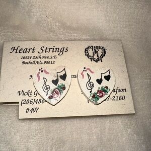 Handmade Wood Heart Strings Musical Heart Earrings